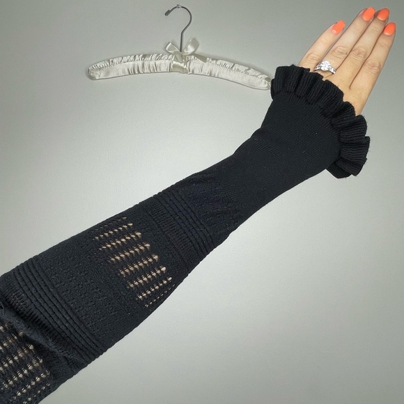 Halogen Black Lightweight Open-Stitch Ruffle Sleeve Sweater M - Picture 4 of 4